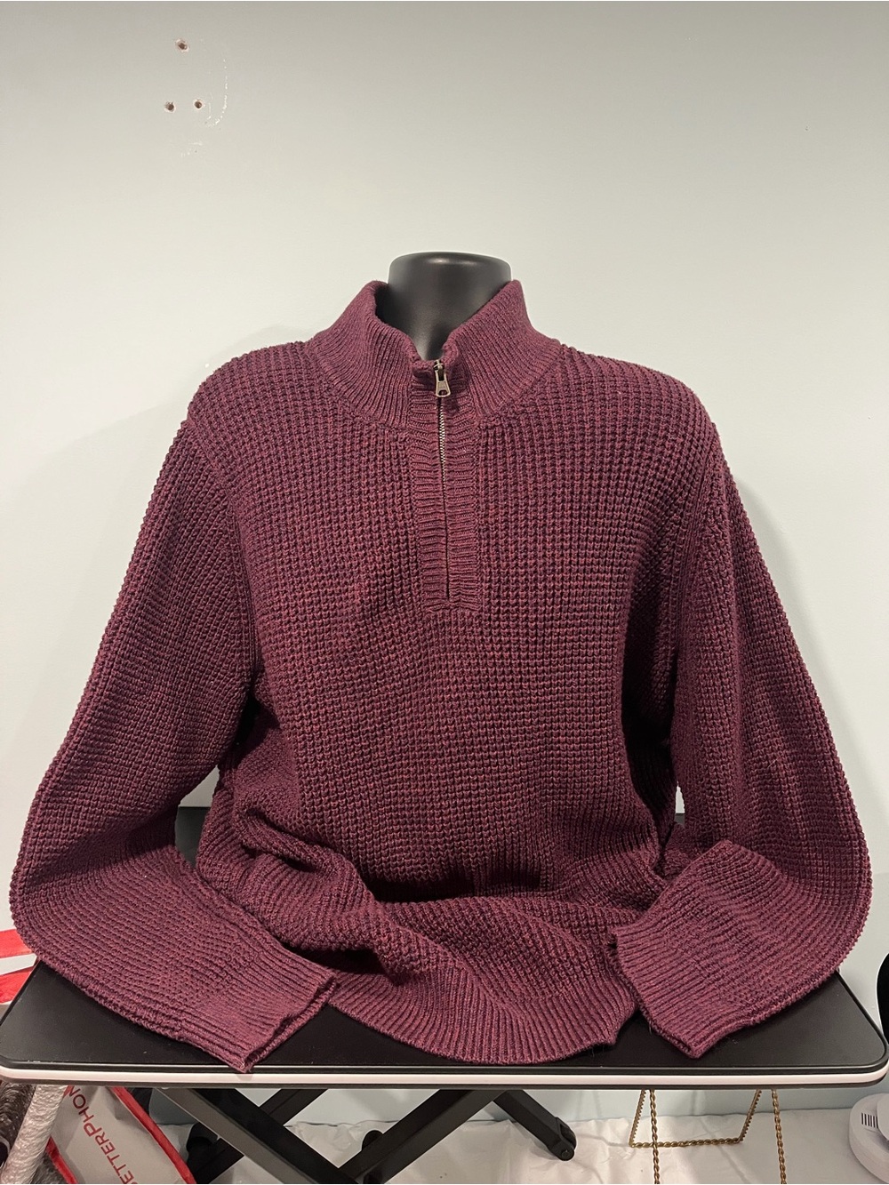L.L. Bean Men's Half-Zip Waffle Knit Sweater - Burgundy